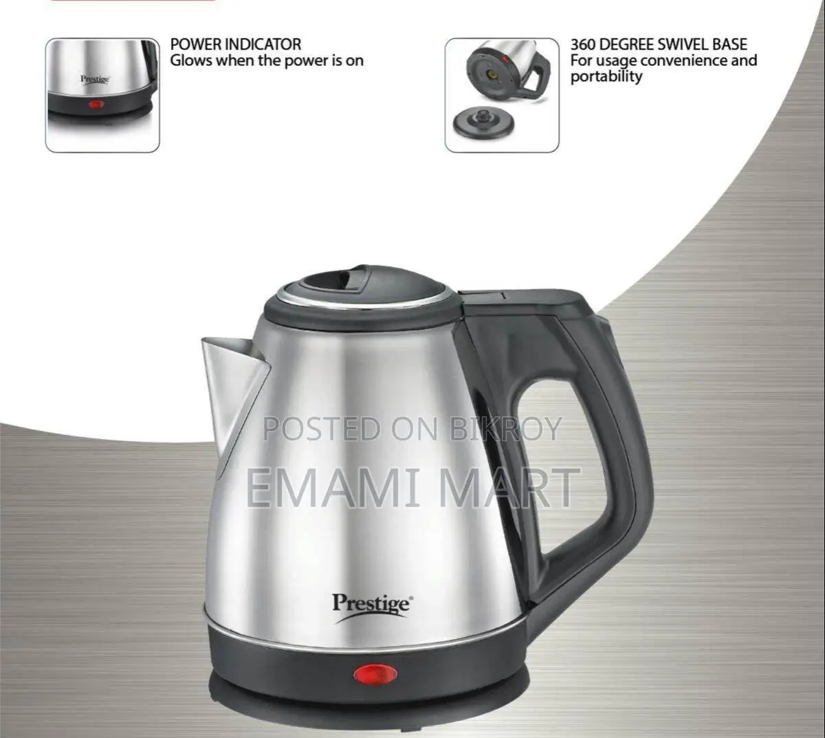 Prestige 1.2 Litres Electric Kettle (PKCS 1.2)| Silver | Auto Cut-Off 