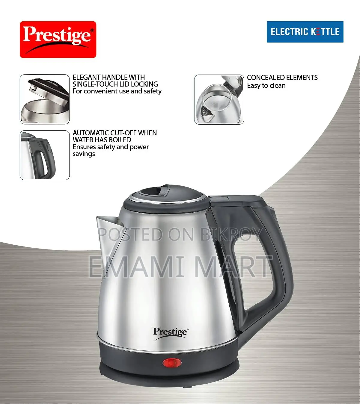 Prestige 1.2 Litres Electric Kettle (PKCS 1.2)| Silver | Auto Cut-Off 