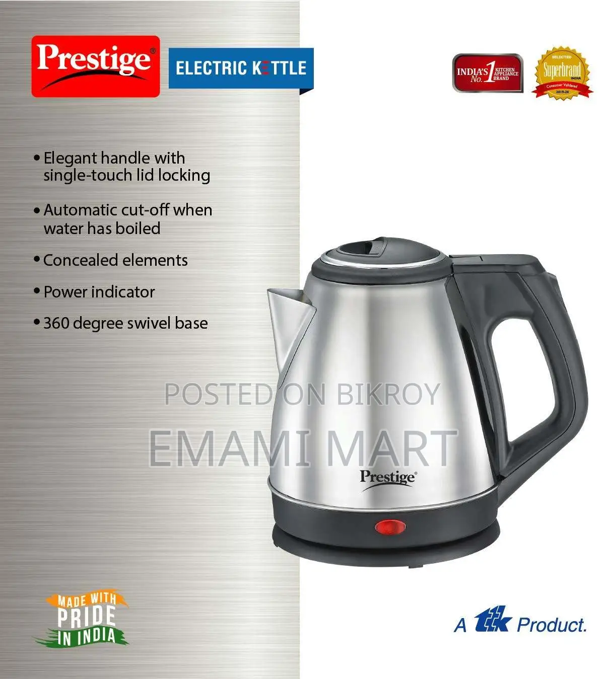Prestige 1.2 Litres Electric Kettle (PKCS 1.2)| Silver | Auto Cut-Off 