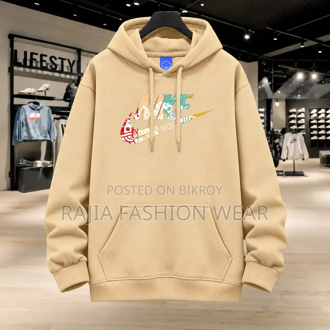 Stylish Solid Printed Cotton Hoodie