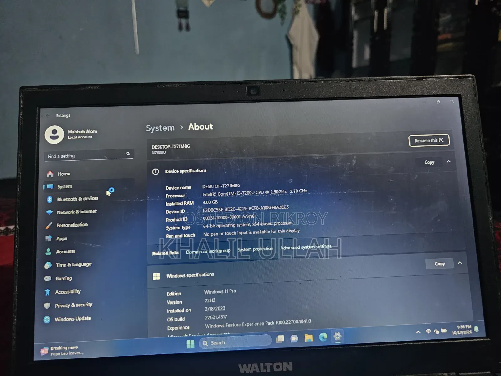 Laptop 4GB Intel Core i5 HDD 1TB