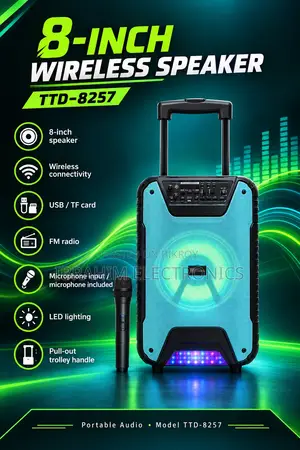 TTD-8257 8'' Wireless Speaker | LED Light & Powerful Sound