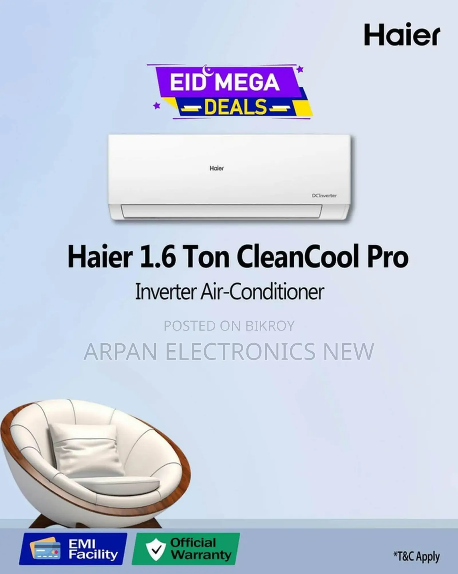 Haier HSU-19CleanCool 1.6 Ton Inverter Pro Air-Conditioner