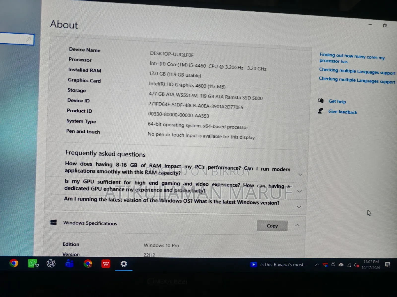 Desktop Computer MSI model 12GB Intel Core i5 SSD 512GB