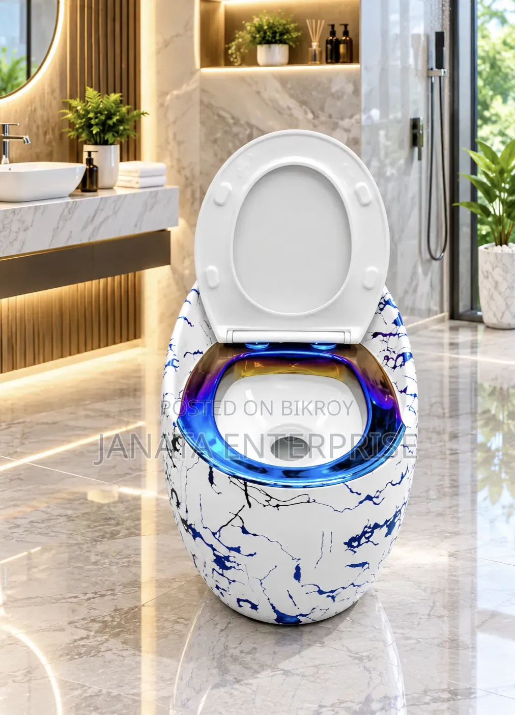 Italian Standard Egg-Shape Designer Ceramic Commode Blue Marble