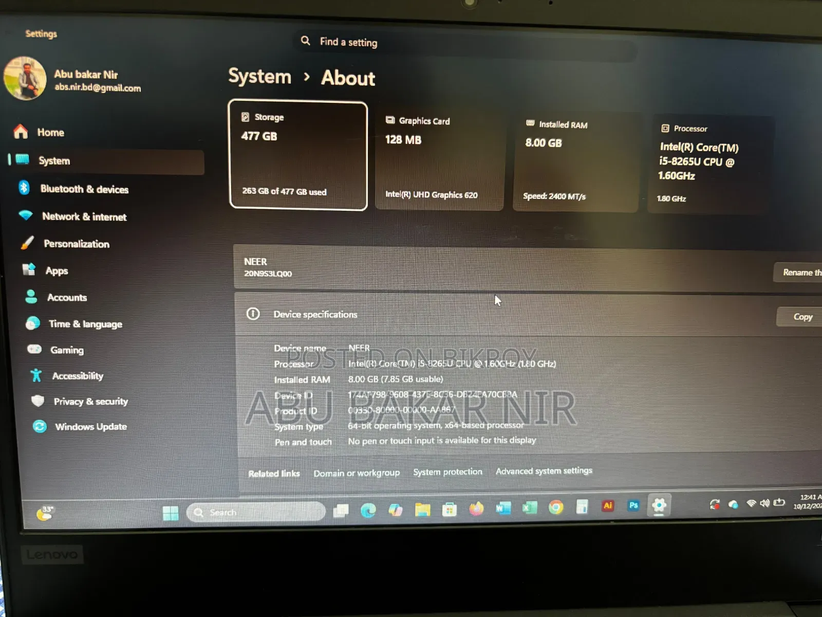 Laptop Lenovo ThinkPad T490s 8GB Intel Core i5 HDD 512GB