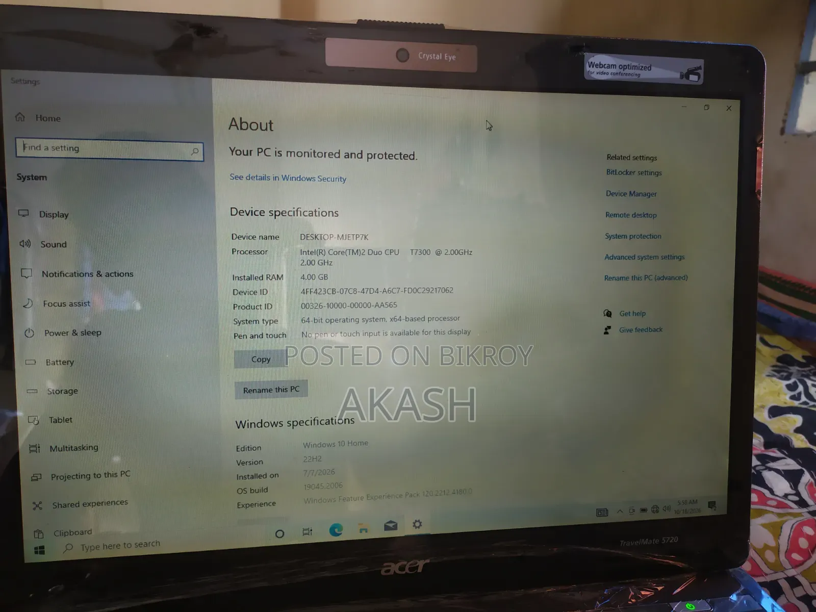 Laptop Acer TravelMate 5700 2GB Intel Atom SSD 160GB