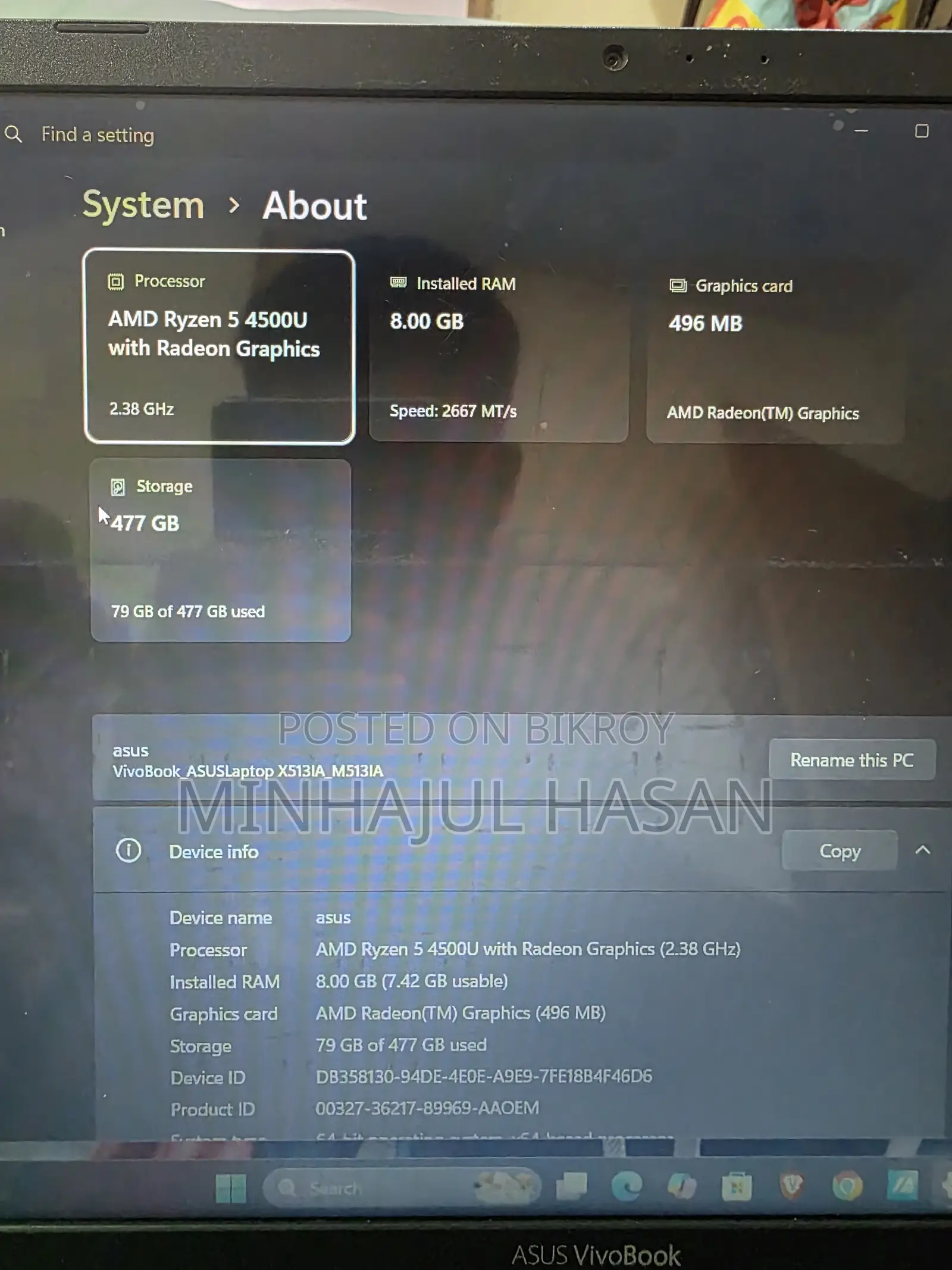 Laptop Asus Vivobook 15 8GB AMD Ryzen 5 SSD 512GB