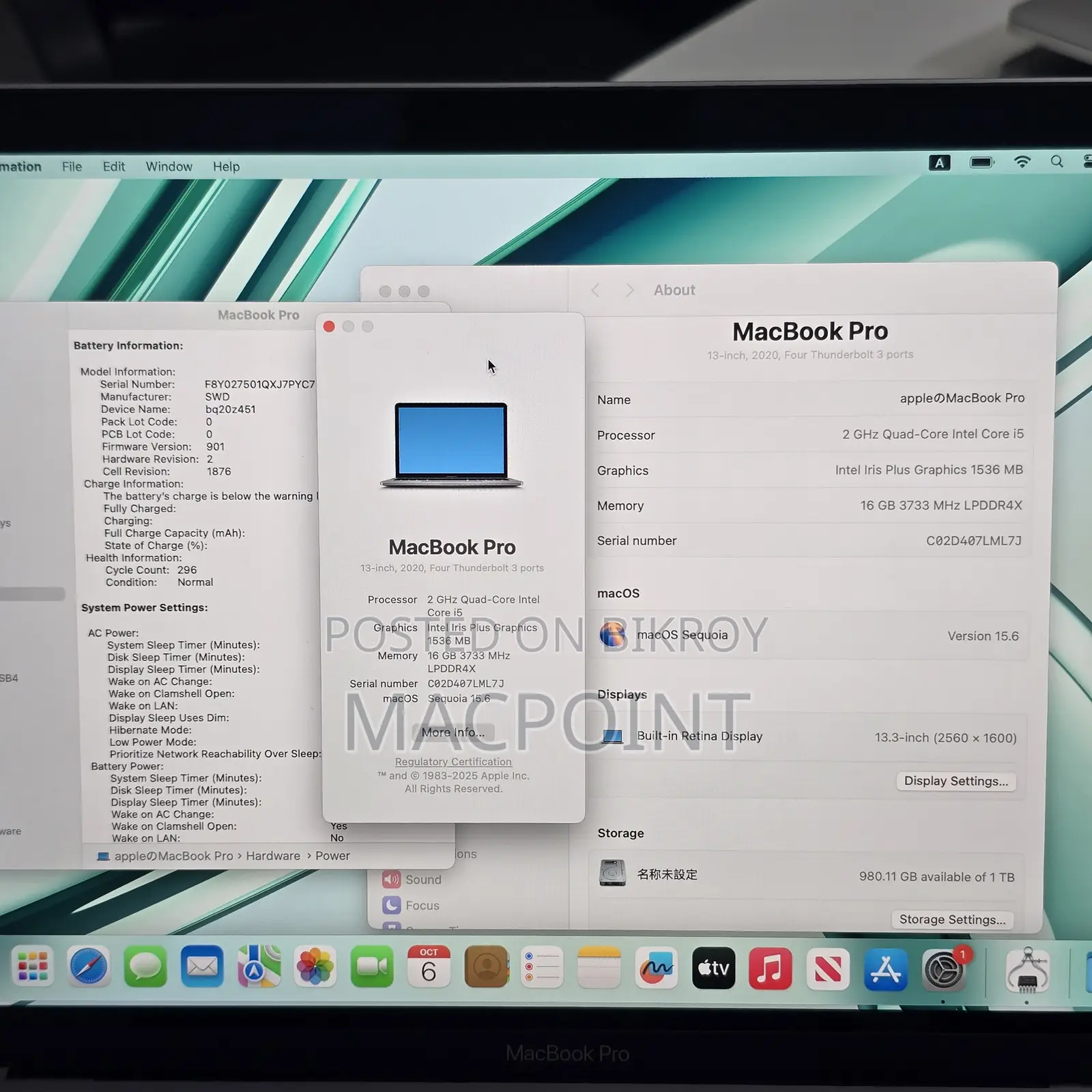 Laptop Apple MacBook Pro 2020 16GB Intel Core i5 SSD 1T
