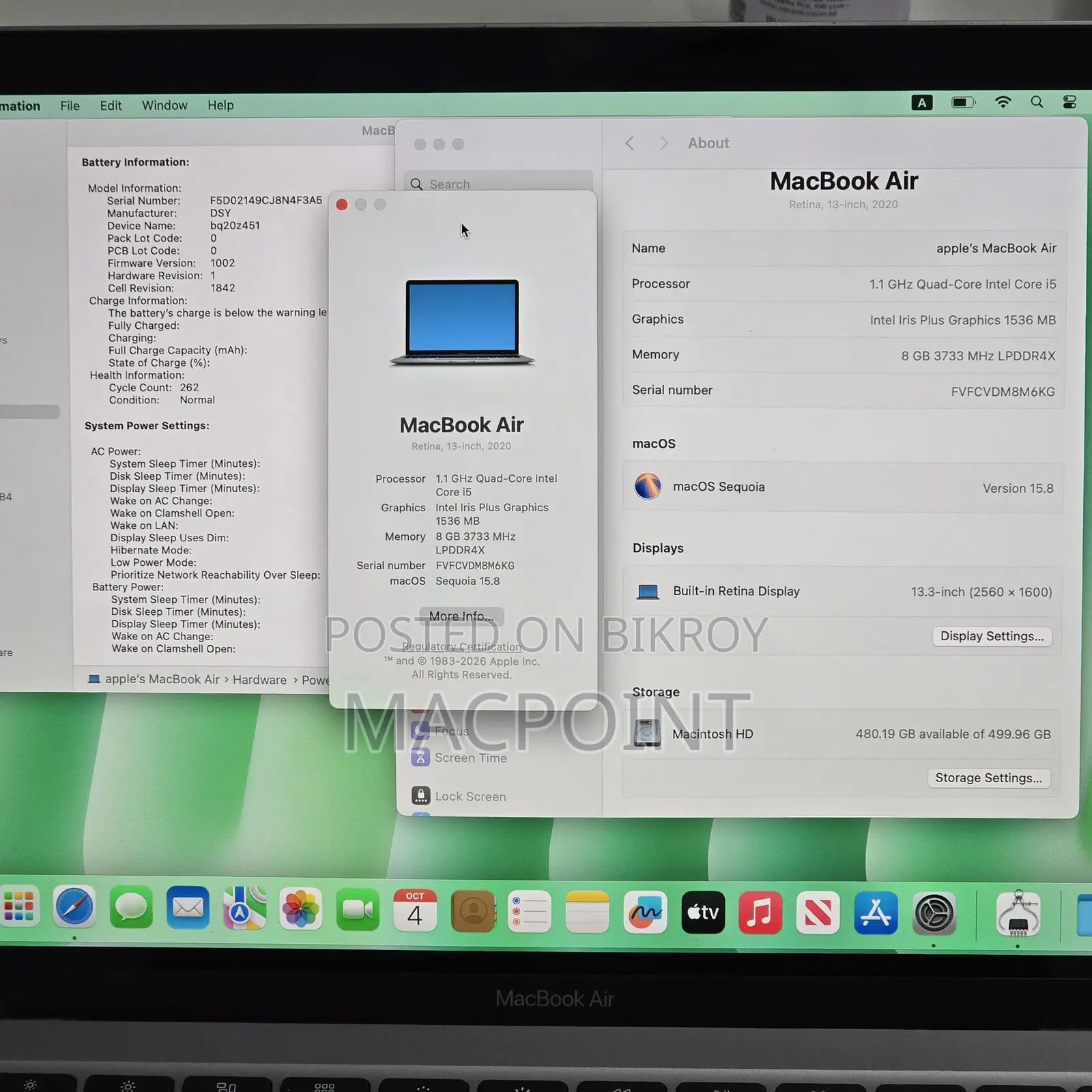 Laptop Apple MacBook Air 2020 8GB Intel Core i5 SSD 512GB