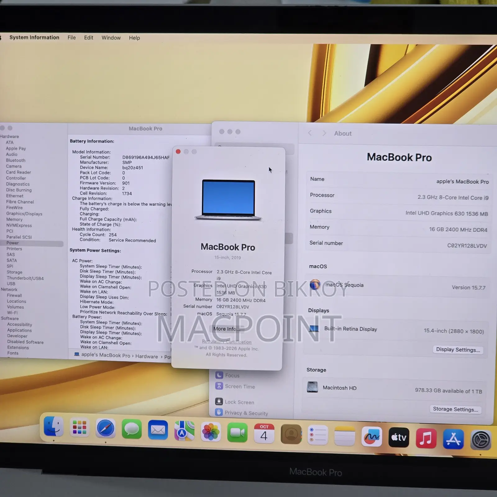 Laptop Apple MacBook Pro 2019 16GB Intel Core Ultra 9 SSD 1T