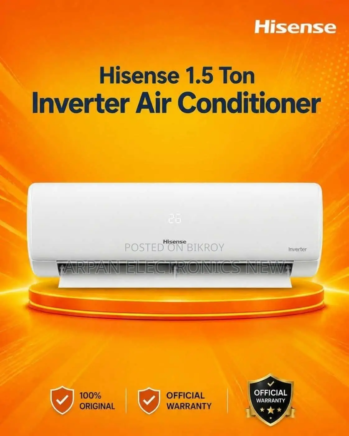 Hisense Inverter 1.5 Ton AC 12 Years Official Warranty