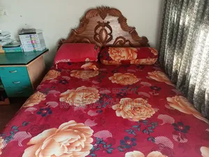 Solid Wooden Double Bed With Beautiful Carved Headboard
