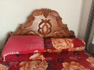 Solid Wooden Double Bed With Beautiful Carved Headboard