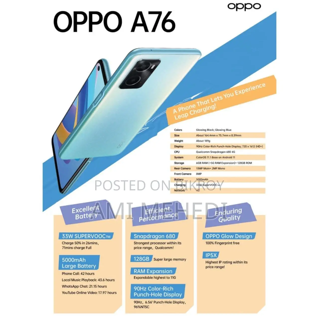 Oppo A76 128 GB Blue