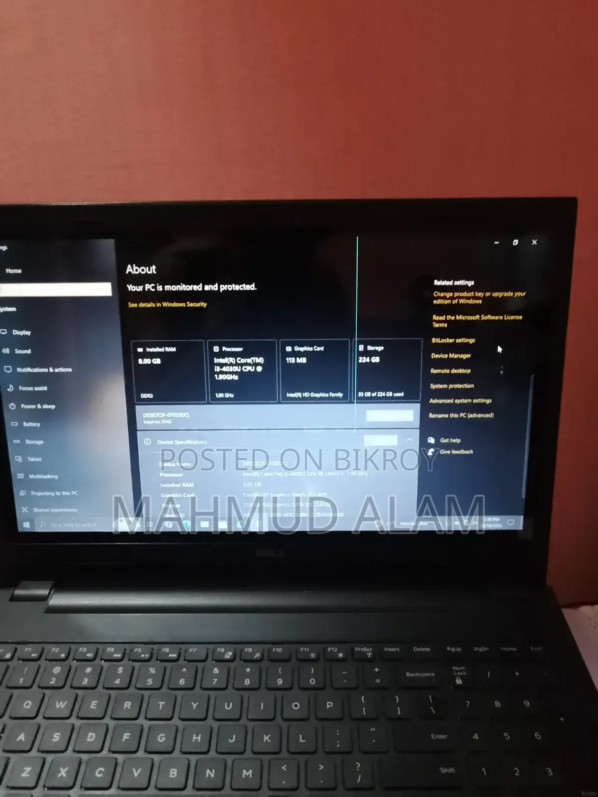 Laptop Dell Inspiron 15 8GB Intel Core i3 SSD 250GB