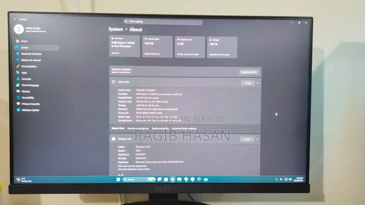 Desktop Computer Asus 32GB AMD Ryzen SSD 1T
