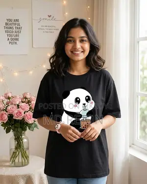 লেডিস প্রিমিয়াম পান্ডা ড্রিংকিং ববা টি প্রিন্টেড টি-শার্ট