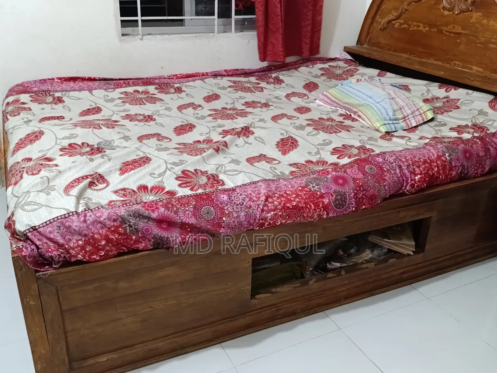 অরিজিনাল সেগুন কাঠের ডাবল বক্স খাট কিন্তু(৫ ফিট *৭ ফিট) মিরপুর ৬০ ফিট