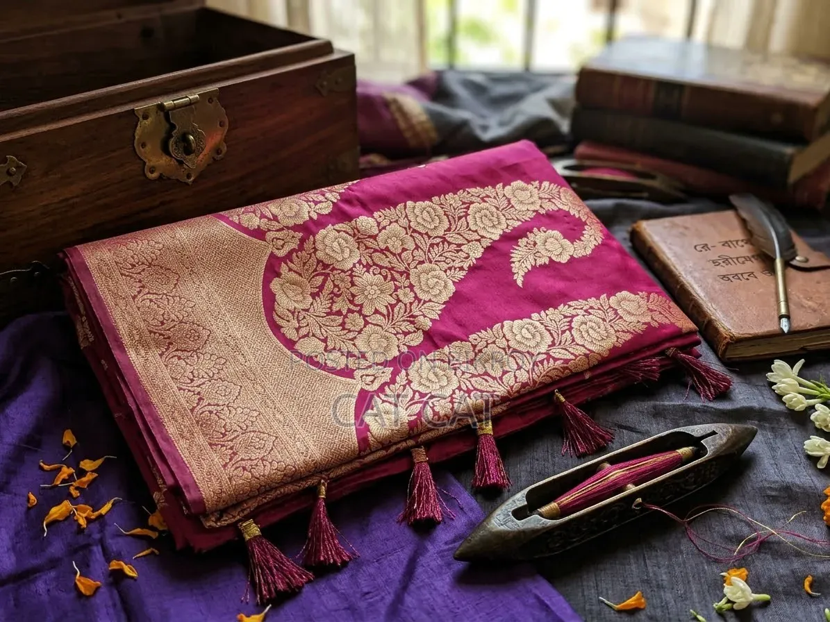 Brand New Elegant Magenta Katan Silk Saree