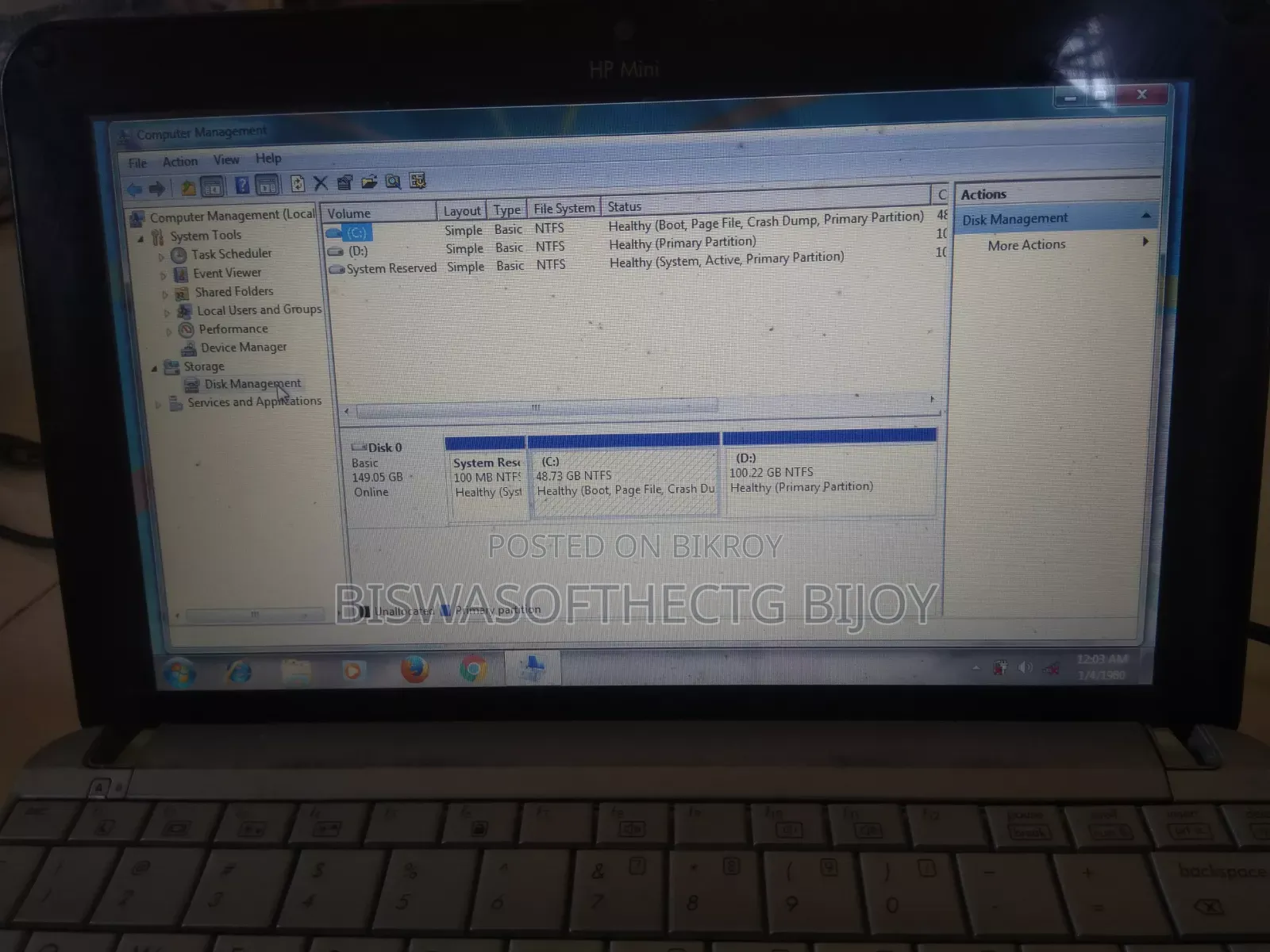 Laptop HP Mini 210 4GB Intel Core i3 HDD 128GB