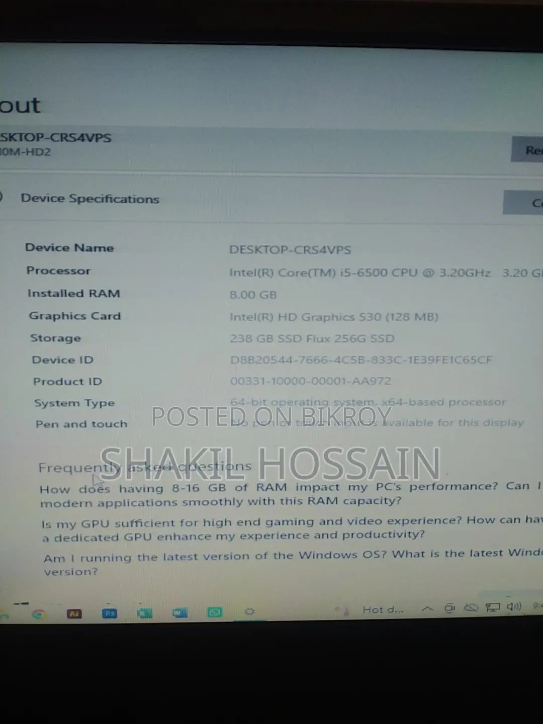 Desktop Computer 8GB Intel Core i5 SSD 256GB