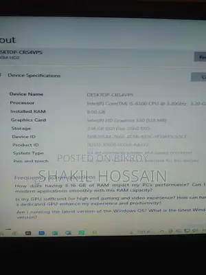 Desktop Computer 8GB Intel Core i5 SSD 256GB