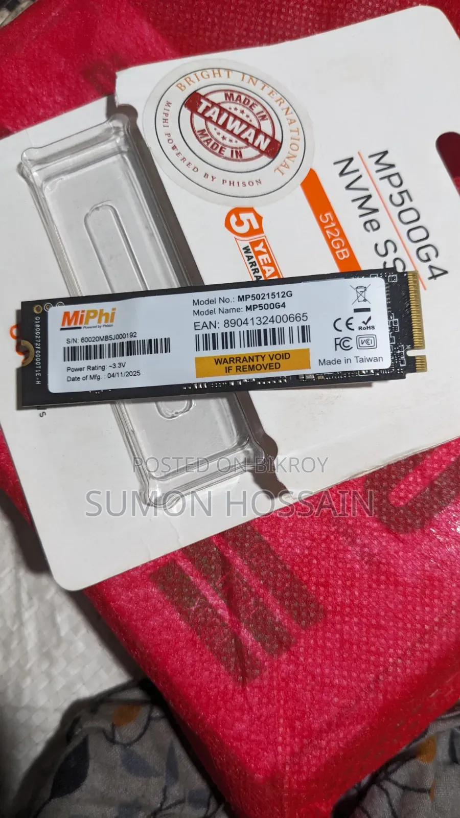 MiPhi 512GB NVMe SSD (MP500G4) – Brand New Condition