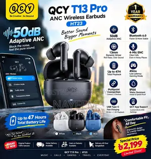 QCY T13 Pro ANC Wireless Earbuds: 50dB Adaptive ANC ( HT23 )