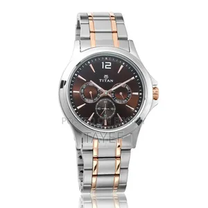 Titan Men's Wrist Watch – Brown Dial, Silver & Rose Gold Strap