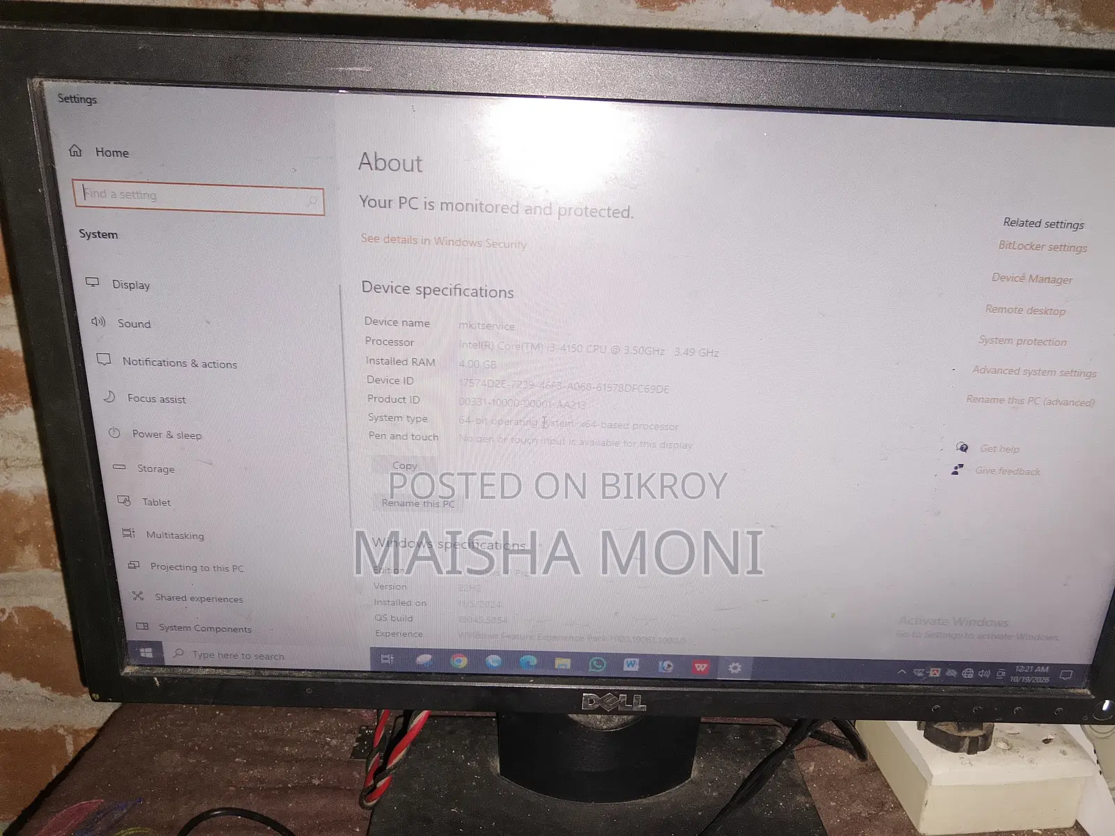 Desktop Computer Dell Alpha 12GB Intel Core i3 SSD 500GB
