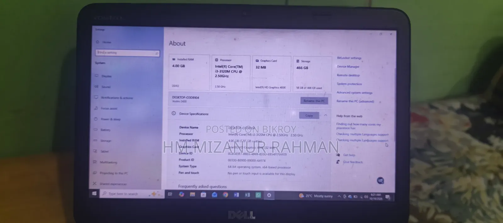 Laptop Dell Vostro 2420 4GB Intel Core i3 SSD 512GB