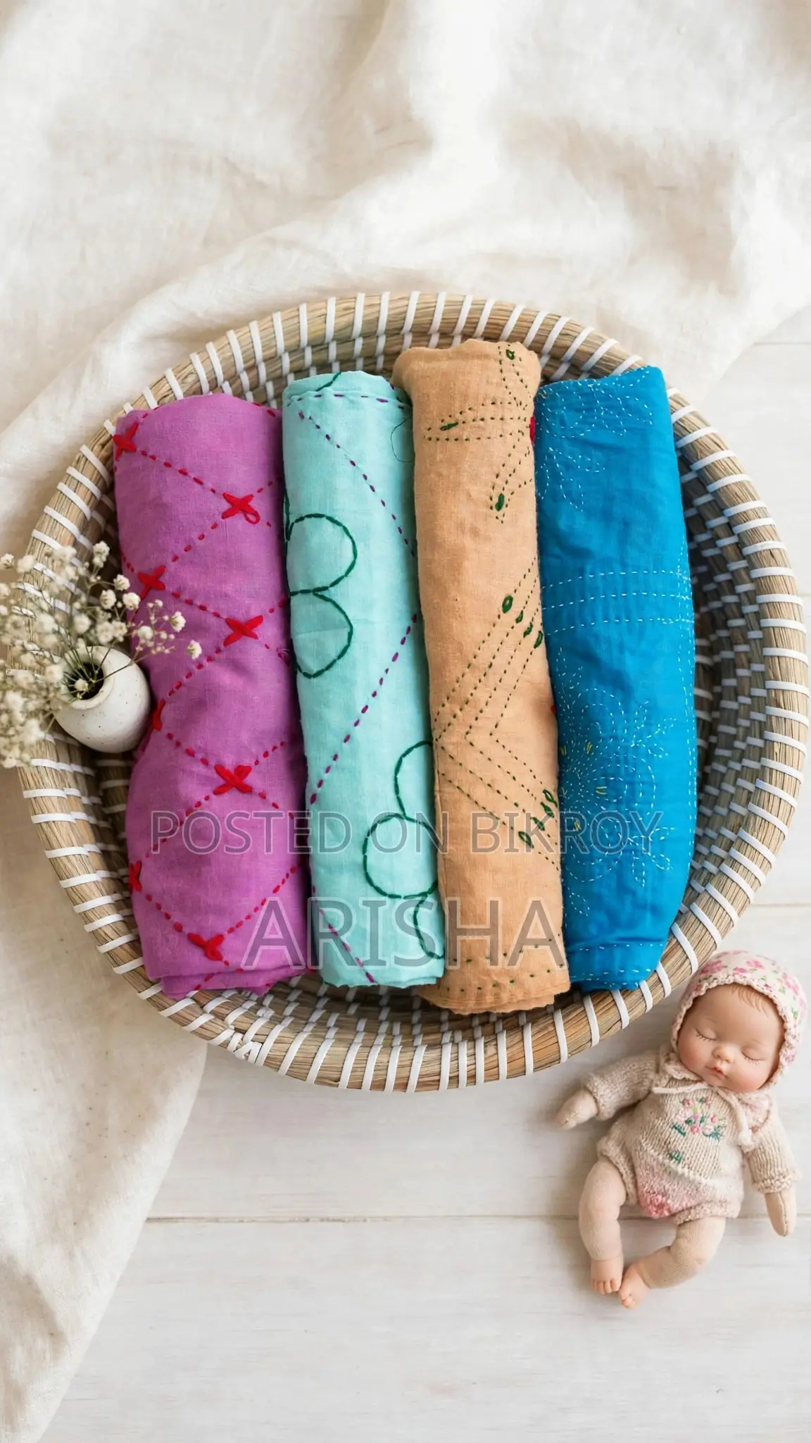 Handmade Nakshi Kantha, 2 Pieces Soft Cotton