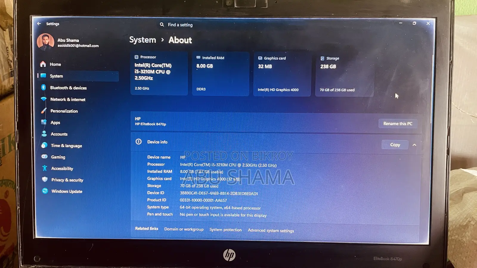 Laptop HP EliteBook 8470P 8GB Intel Core i5 SSD 256GB
