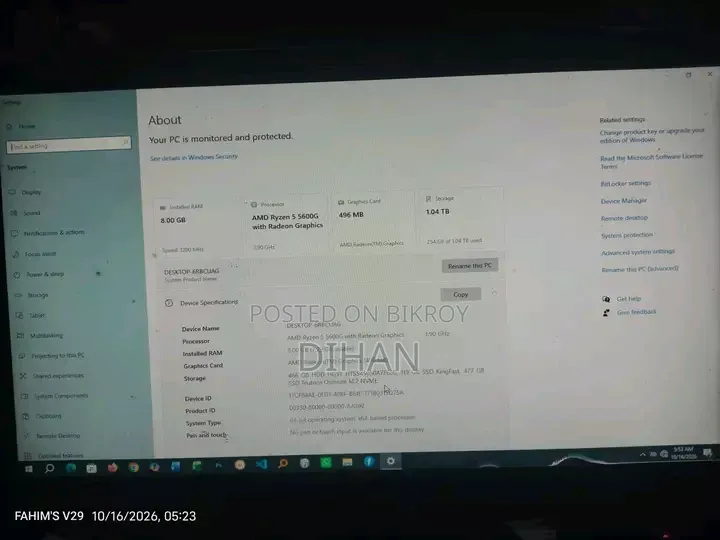 Desktop Computer 8GB AMD Ryzen 5 SSD 500GB