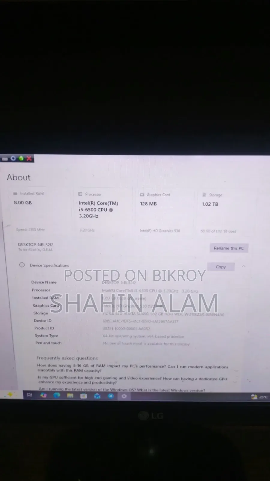 Desktop Computer 8GB HDD 1T