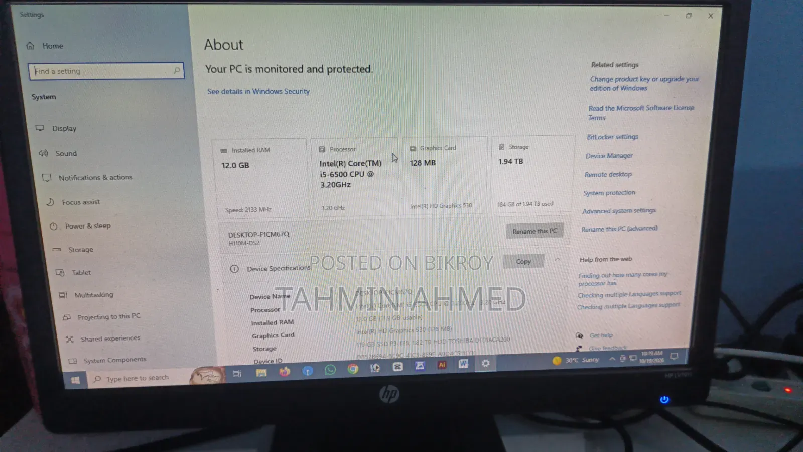 Desktop Computer 12GB RAM Intel Core i5 HDD + 1TB SSD