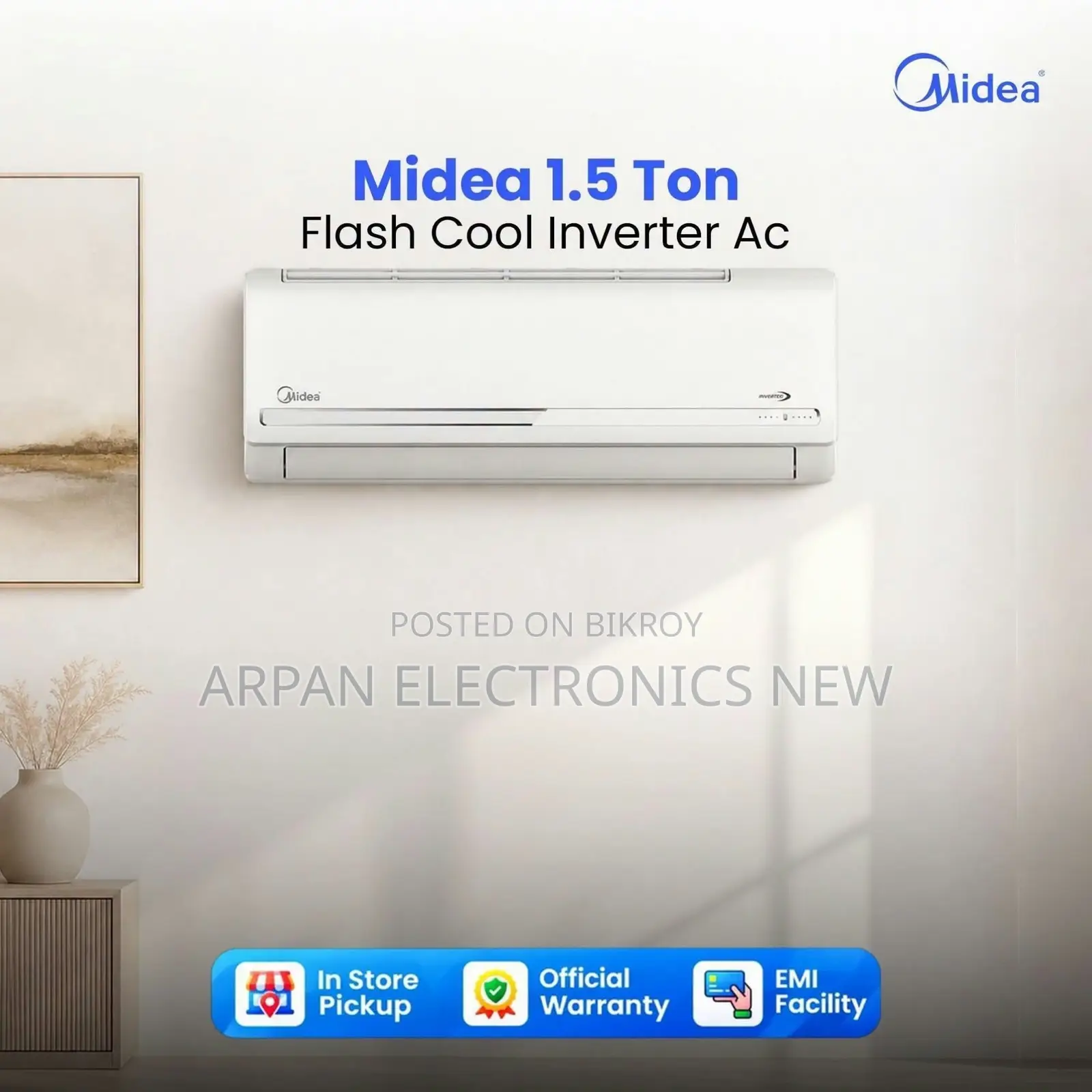 Midea Inverter 1.5 Ton Cooling Only Wall Type AC Emi Available