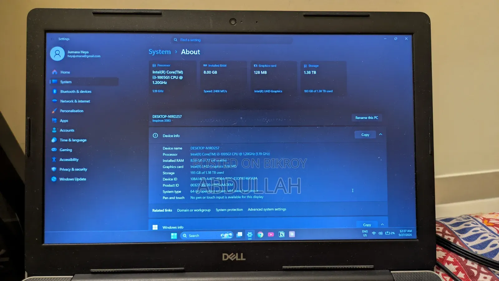 Laptop Dell Inspiron 15 8GB Intel Core i3 HDD+SSD 1.5T