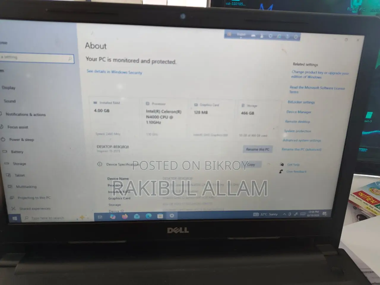 Laptop Dell Inspiron 15 4GB Intel Celeron SSD 128GB