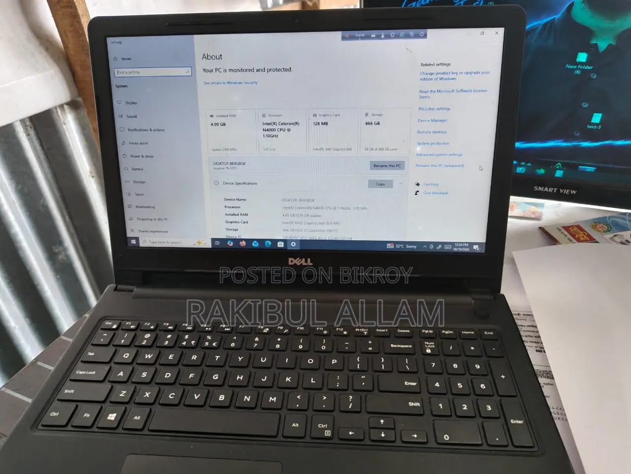 Laptop Dell Inspiron 15 4GB Intel Celeron SSD 128GB