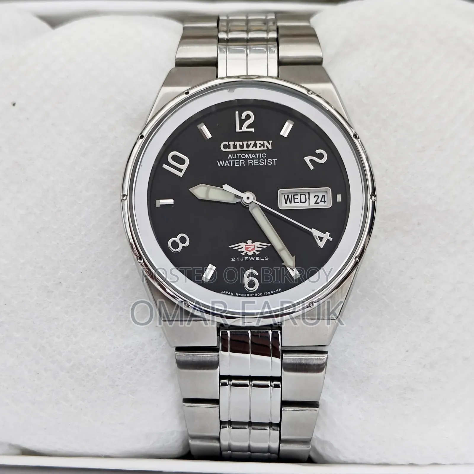 Vintage CITIZEN Automatic 21 Jewels Black Dial Men's Watch 38mm
