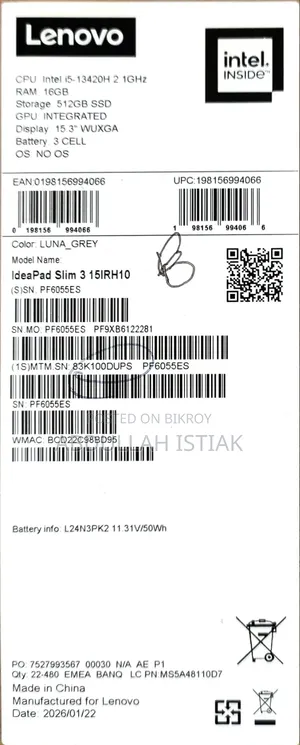 Laptop Lenovo Ideapad 3 16GB Intel Core i5 SSD 512GB
