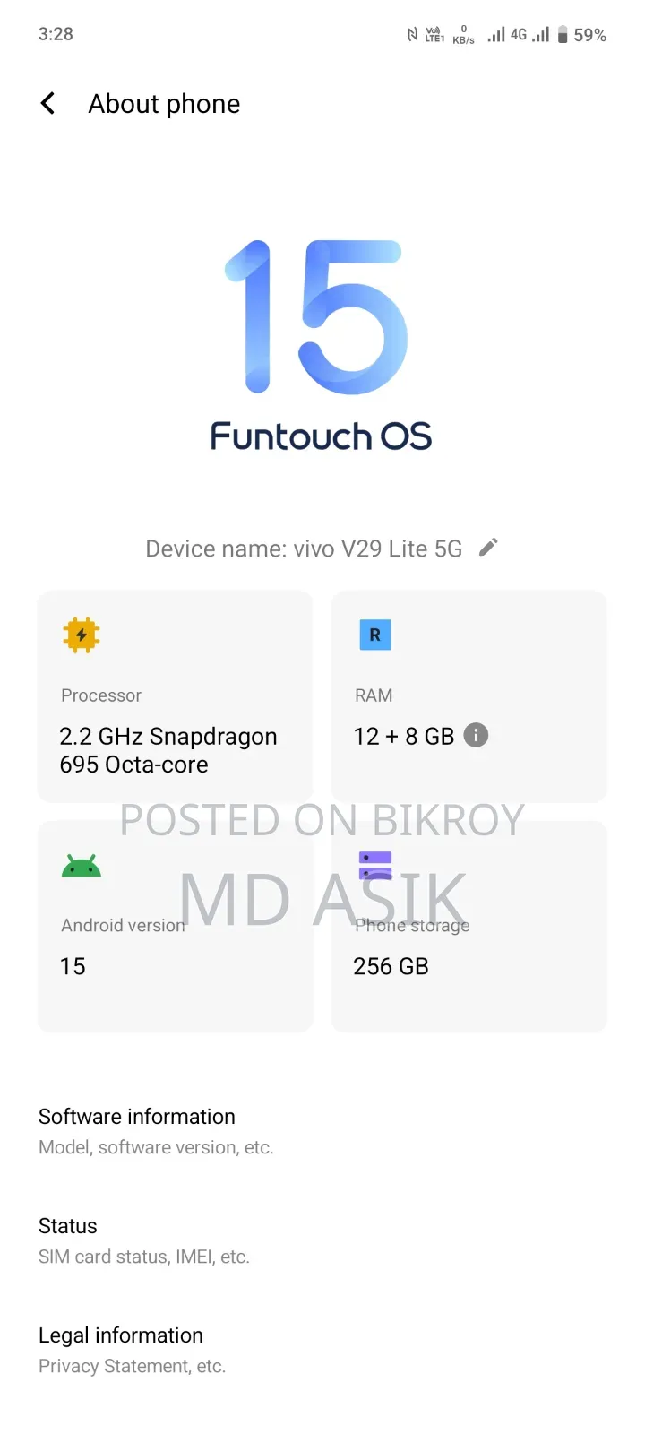 Vivo V29 Lite 128 GB Black