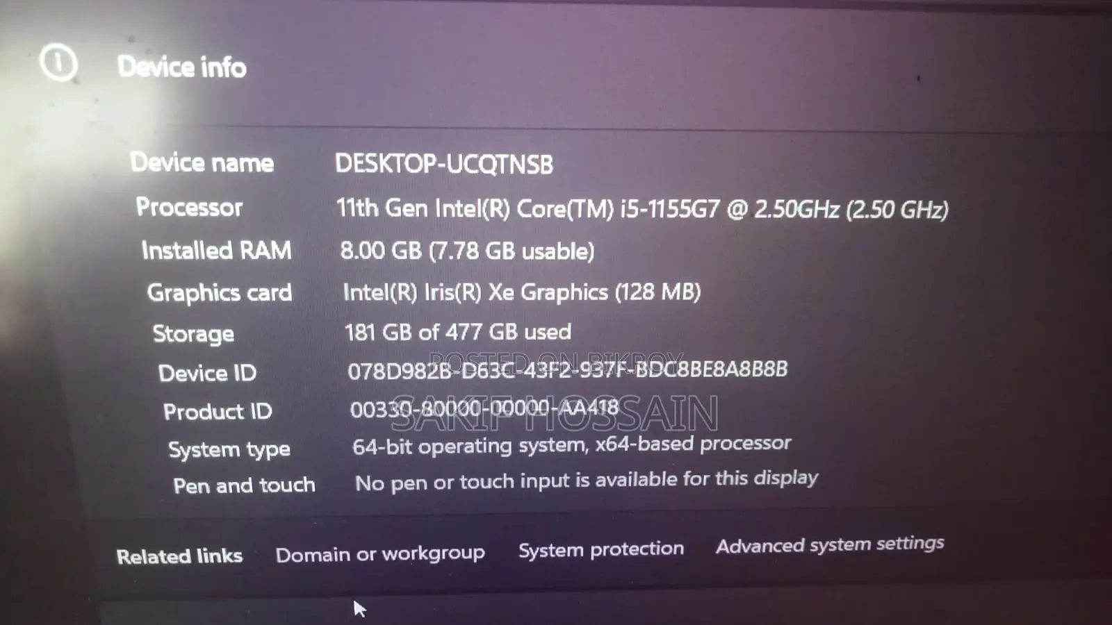 Laptop 8GB Intel Core i5 SSD 500GB