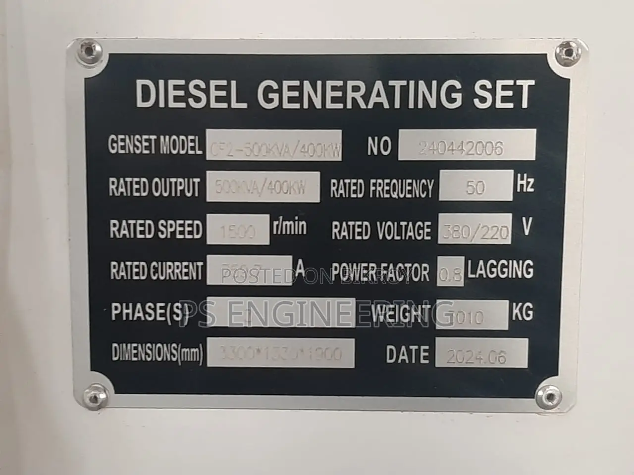 500 kVA Lambert Open Type Diesel Generator – Deep Sea Controller