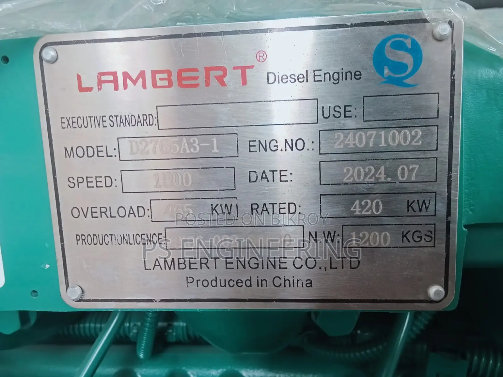 500 kVA Lambert Open Type Diesel Generator – Deep Sea Controller