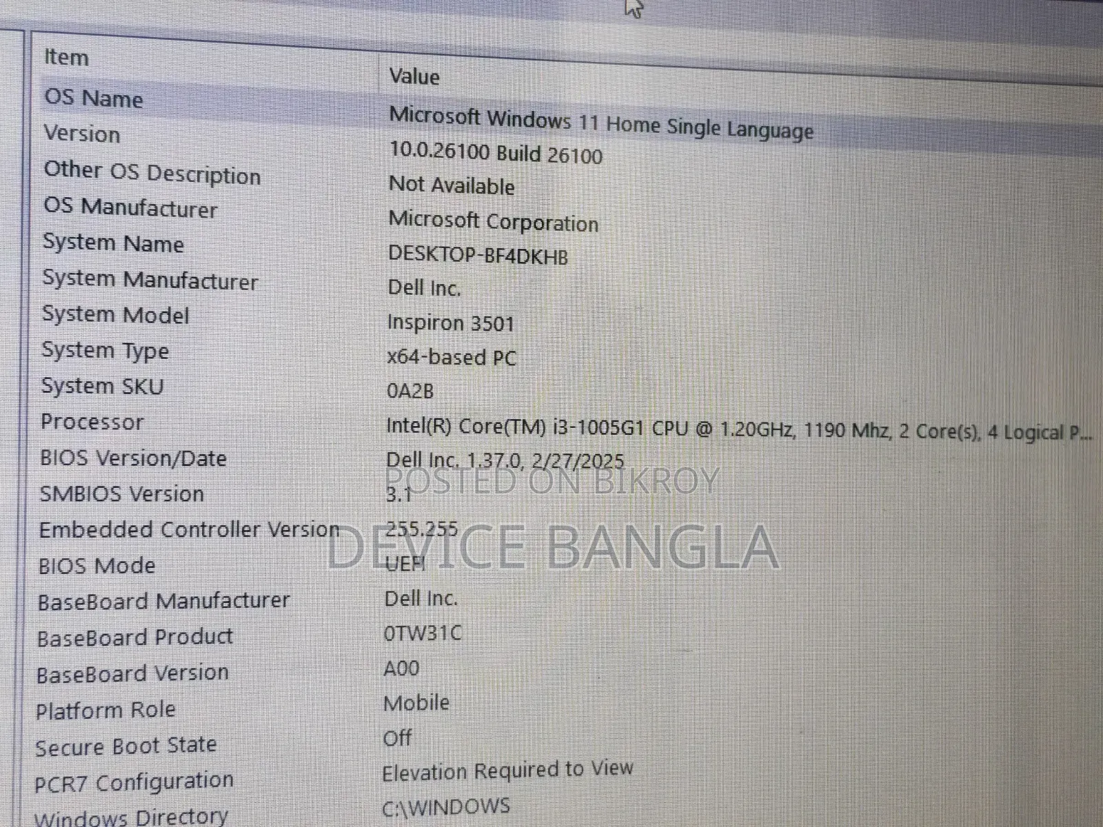 Laptop Dell 8GB Intel Core i3 SSD 256GB