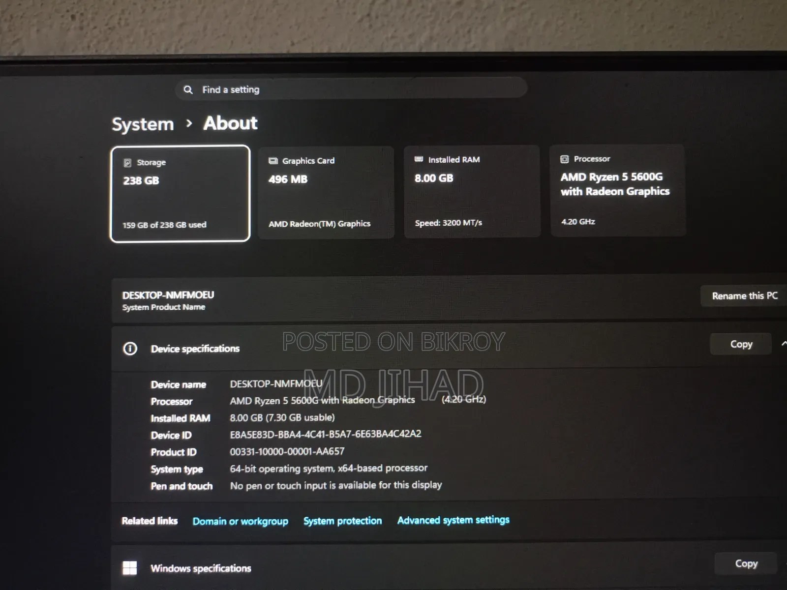 Desktop Computer MSI 8GB AMD Ryzen 5 SSD 256GB