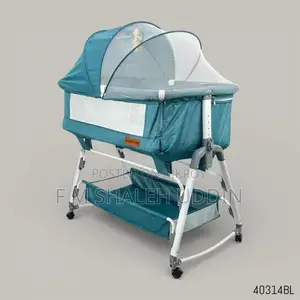 Premium Baby Crib Baby Cot With Manual Swing & Mosquito Canopy - Blue